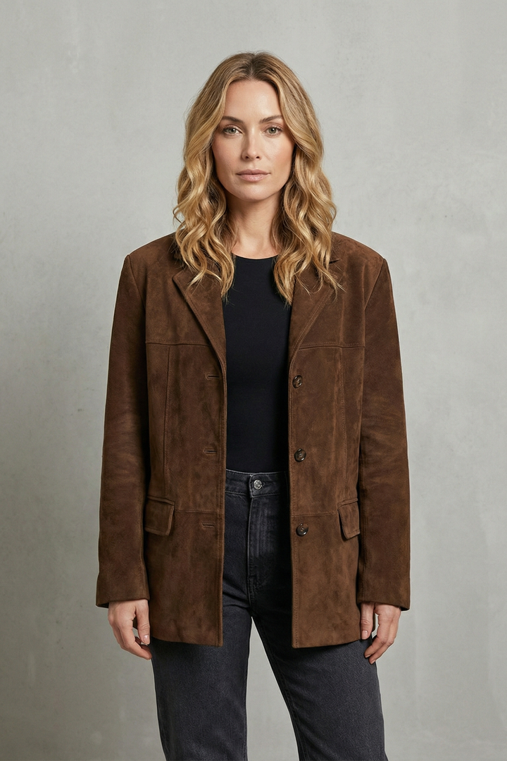 Lorenza | Women's Structured Shoulders Suede Blazer