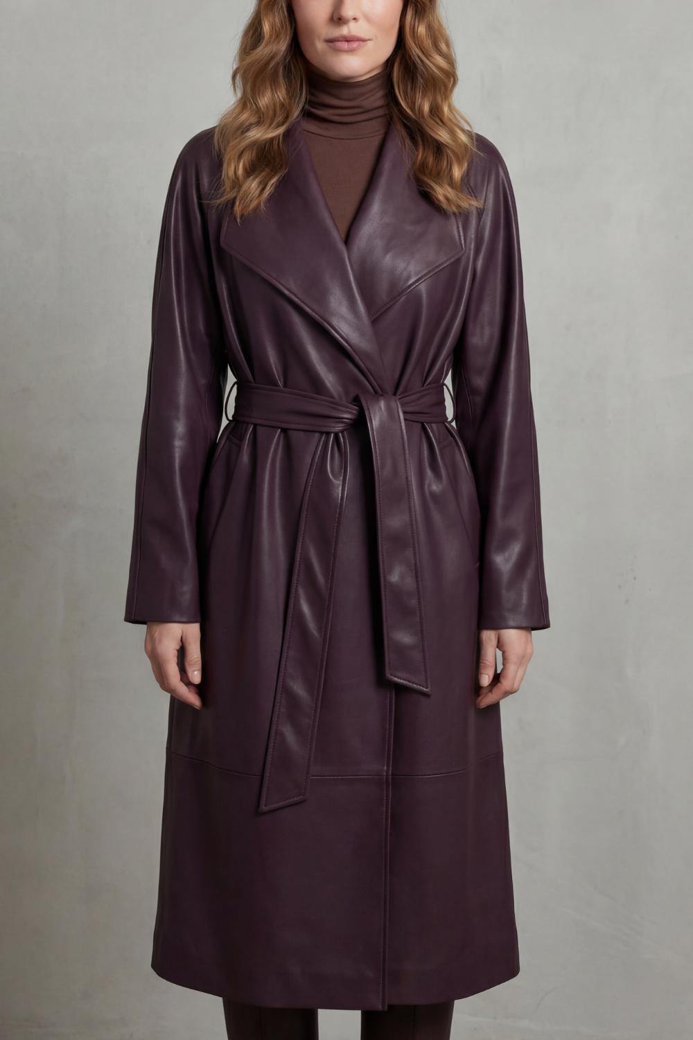 Marzienne | Women's Waist-cinching Silhouette Faux Leather Trench Coat