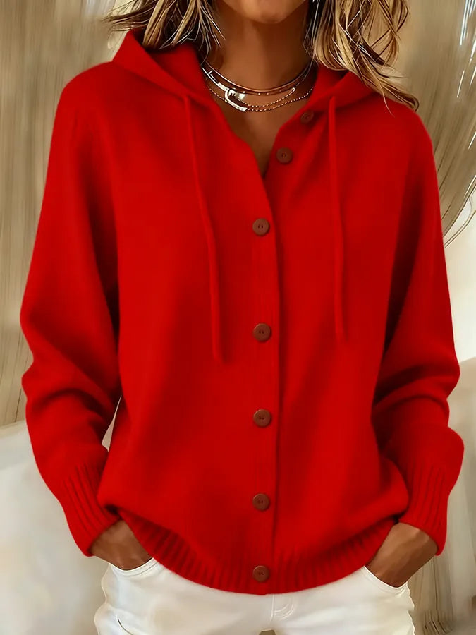 Cozy Button-Front Hooded Cardigan