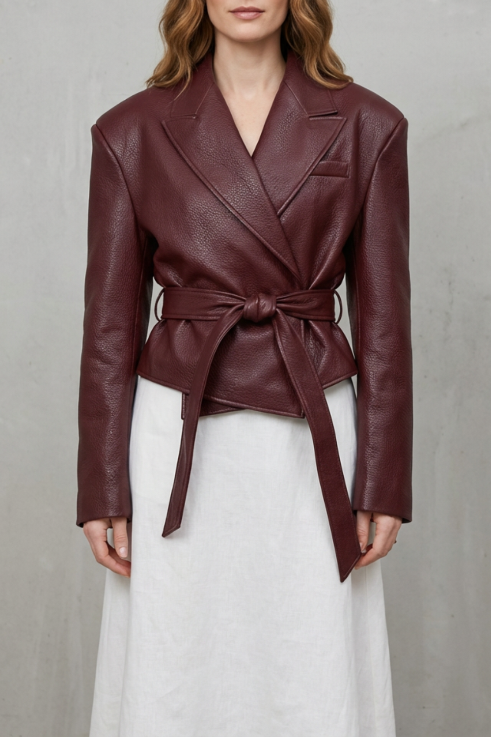 Mirella | Women's Faux Leather Belted Blazer Sculpted Modern Jacket