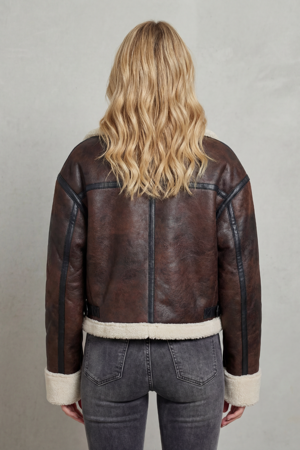 Mirevola | Women's Shearling Trim Cropped Aviator Jacket