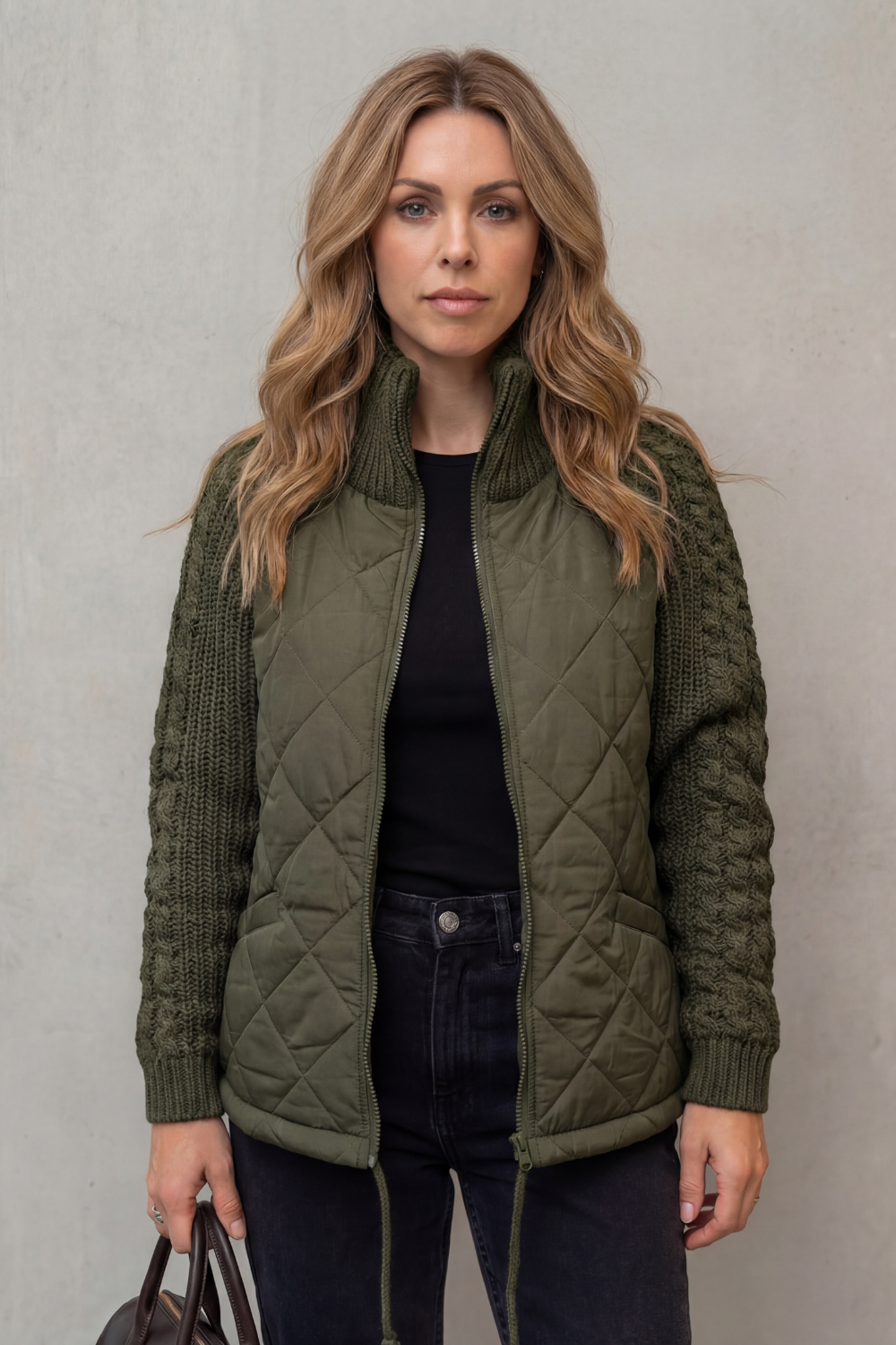 Norcetta | Women's Textured Knit Detail Quilted Puffer Jacket