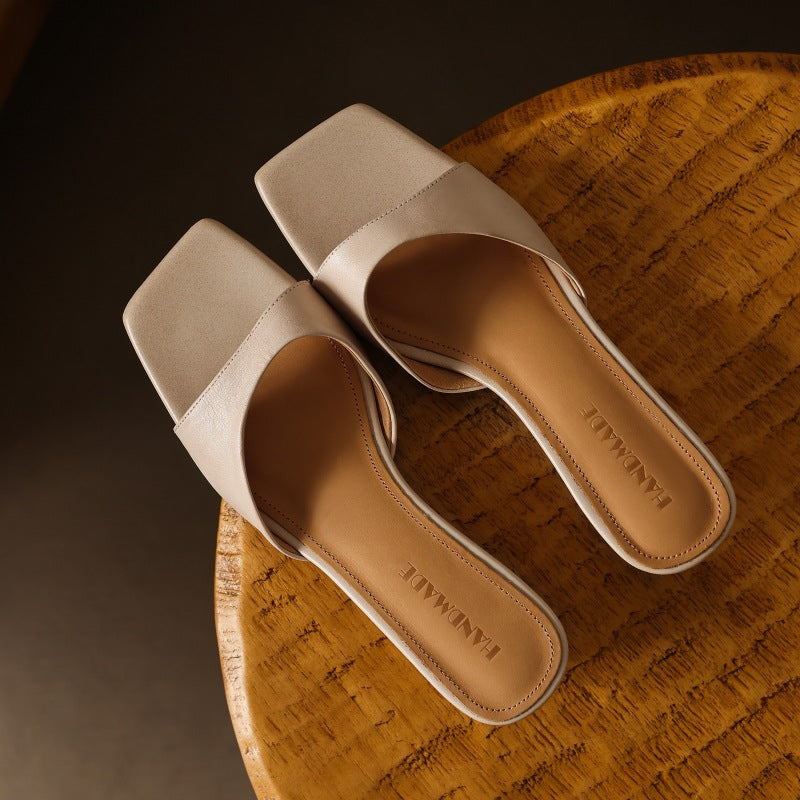 Mara | Women's Square-Toe Leather Wedge Mules