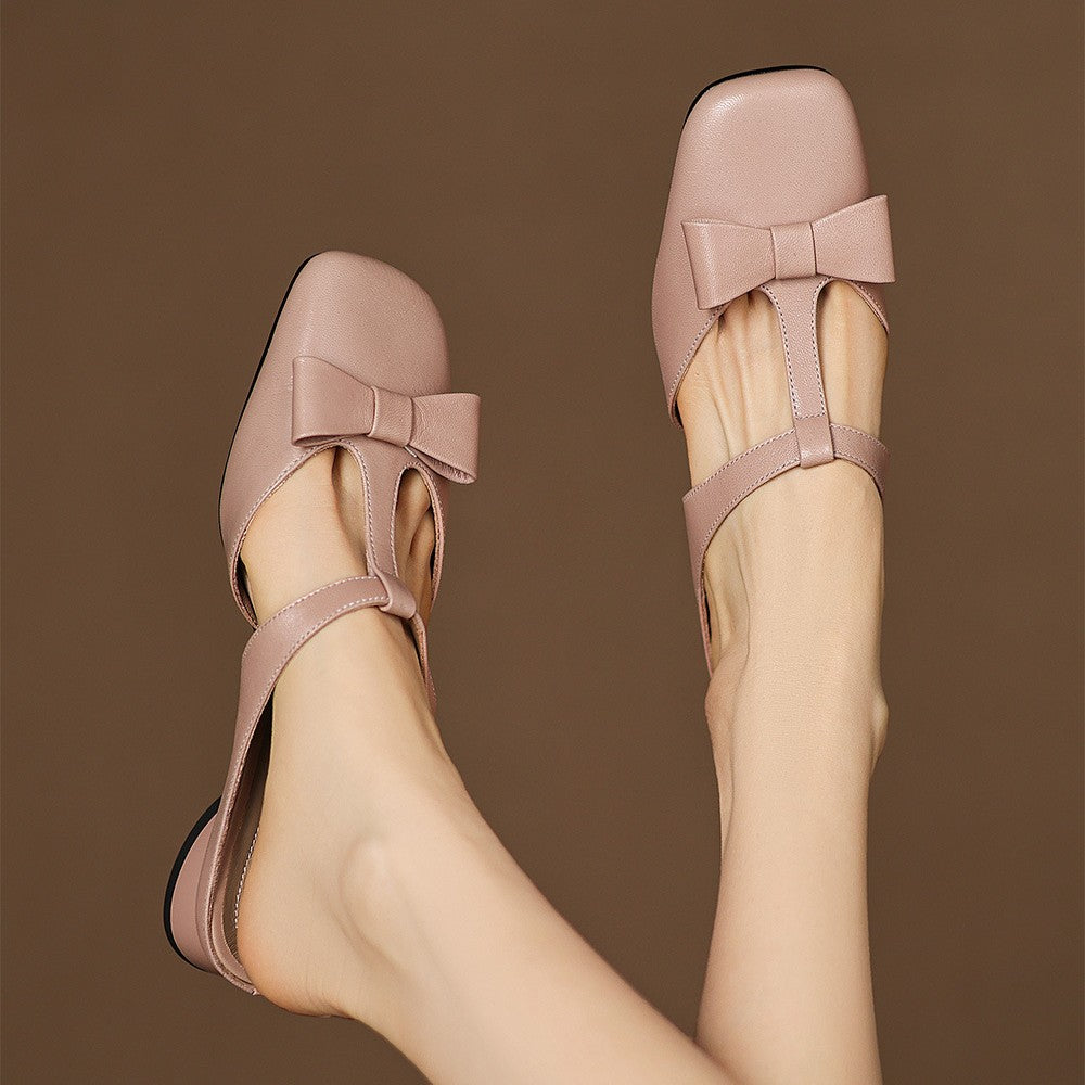 Meyra | Women's Bow Lambskin Leather Mules