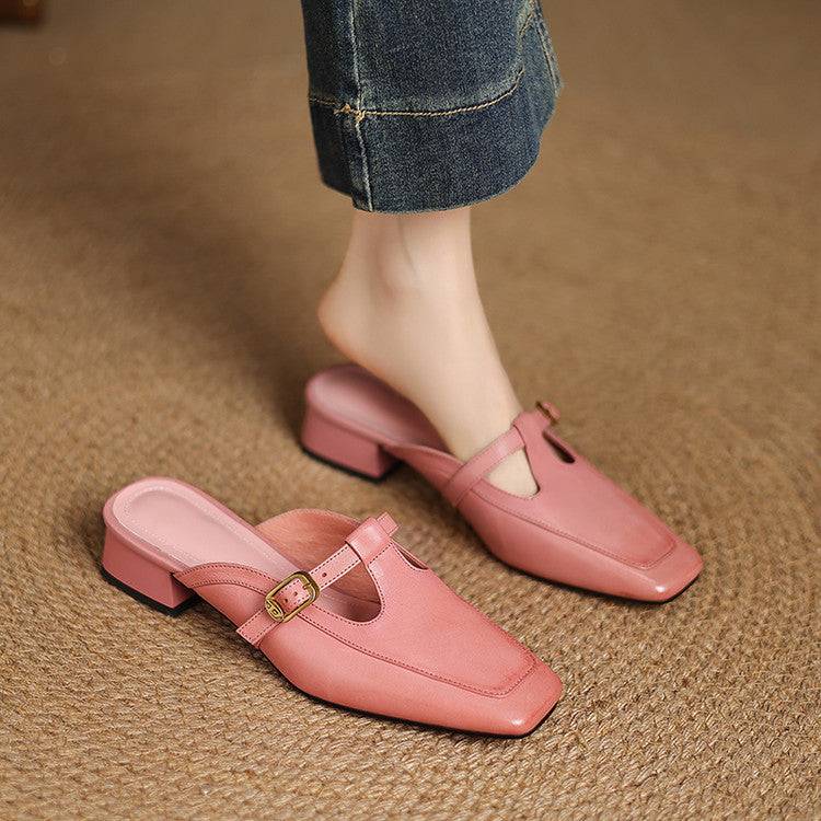 Nyra | Women's T-Strap Leather Mules