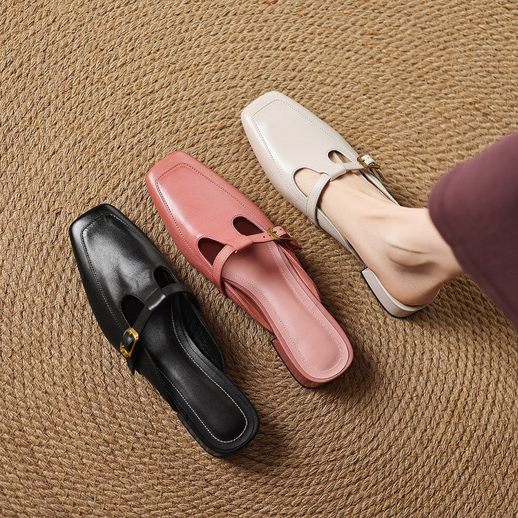 Nyra | Women's T-Strap Leather Mules