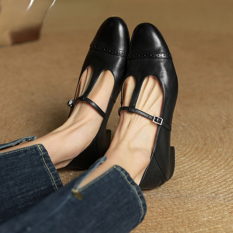 Esmira | Women's T-Strap Leather Mary Janes