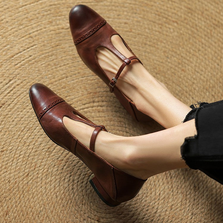 Esmira | Women's T-Strap Leather Mary Janes