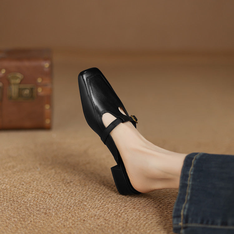 Nyra | Women's T-Strap Leather Mules