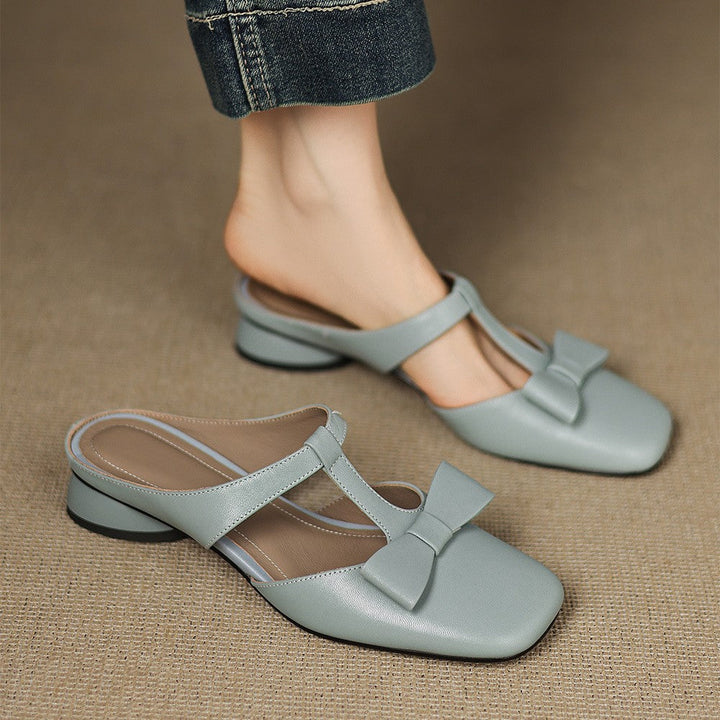 Meyra | Women's Bow Lambskin Leather Mules