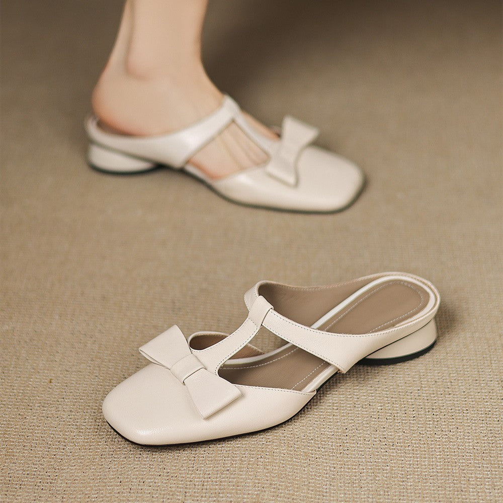 Meyra | Women's Bow Lambskin Leather Mules