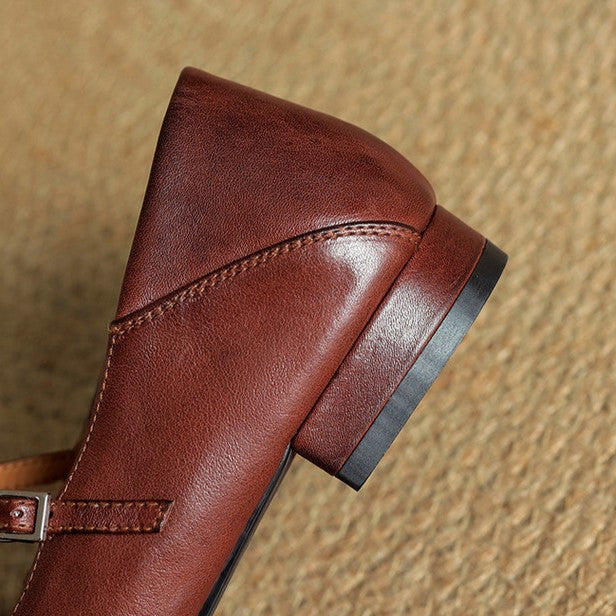 Esmira | Women's T-Strap Leather Mary Janes