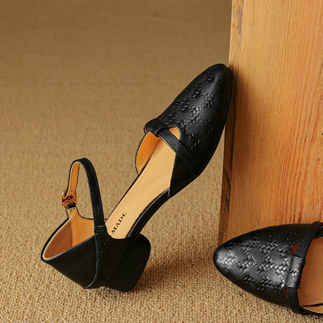 Elara | Women's Woven Leather Mary-Janes