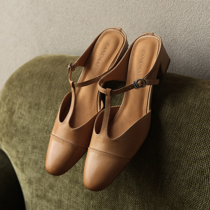 Rovell | Women's T-Bar Leather Mules