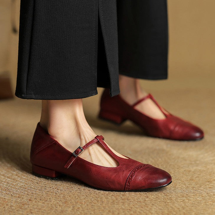 Esmira | Women's T-Strap Leather Mary Janes