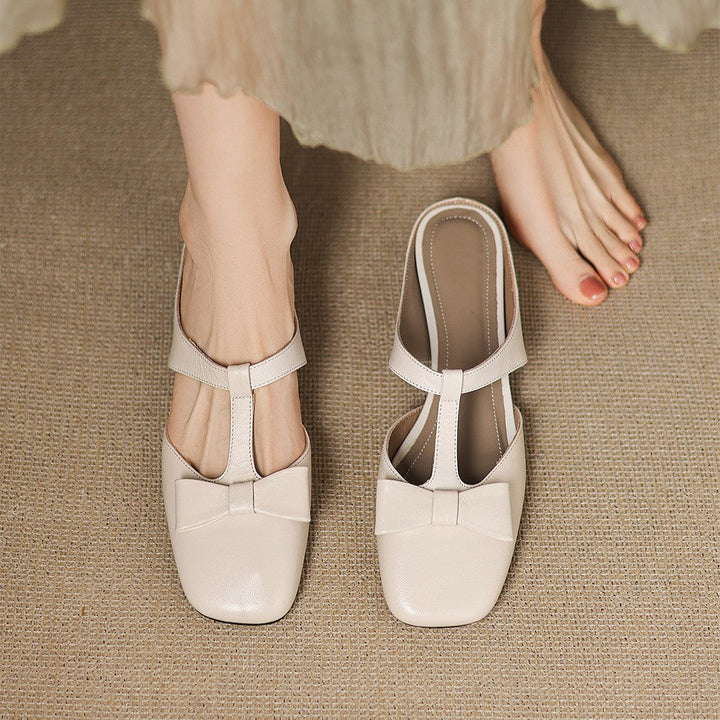 Meyra | Women's Bow Lambskin Leather Mules