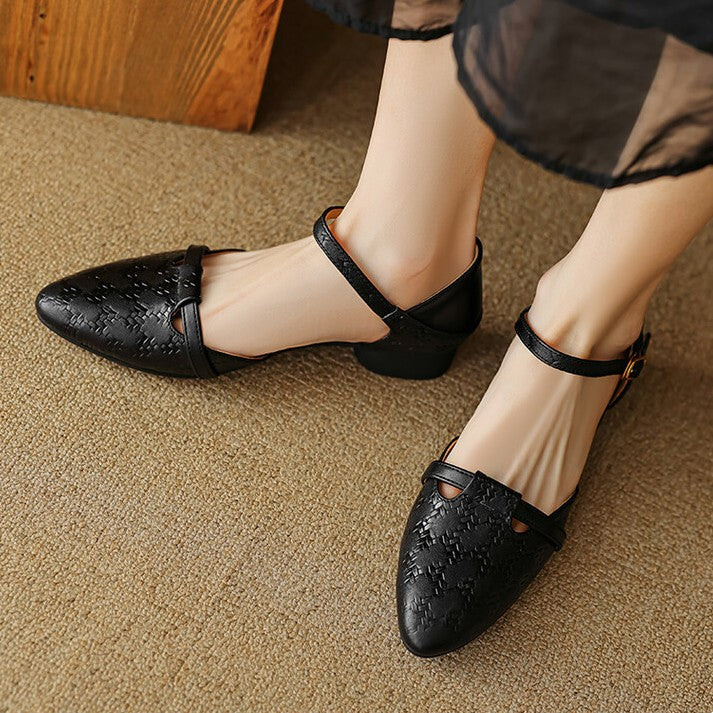 Elara | Women's Woven Leather Mary-Janes
