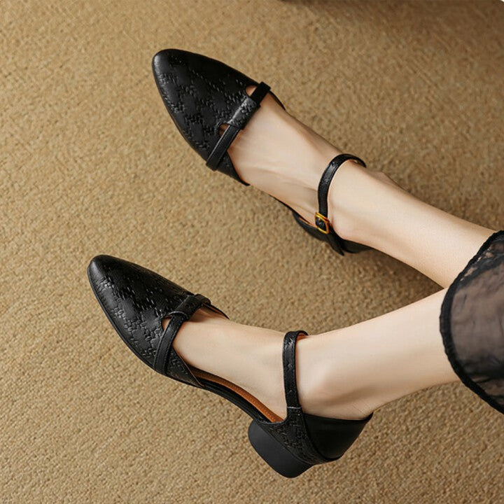Elara | Women's Woven Leather Mary-Janes