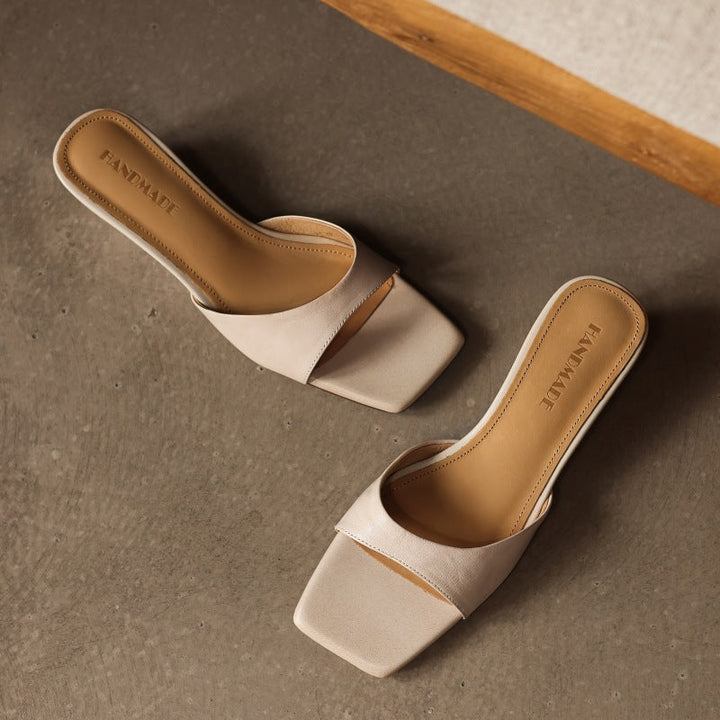 Mara | Women's Square-Toe Leather Wedge Mules