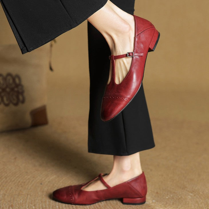 Esmira | Women's T-Strap Leather Mary Janes