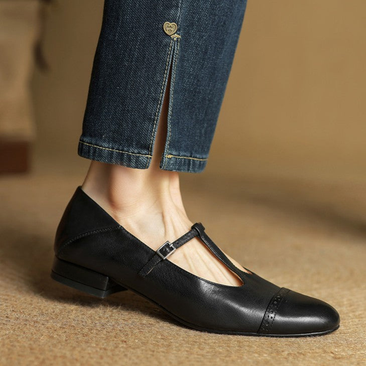 Esmira | Women's T-Strap Leather Mary Janes