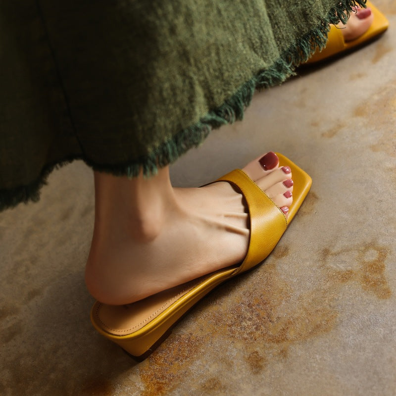 Mara | Women's Square-Toe Leather Wedge Mules