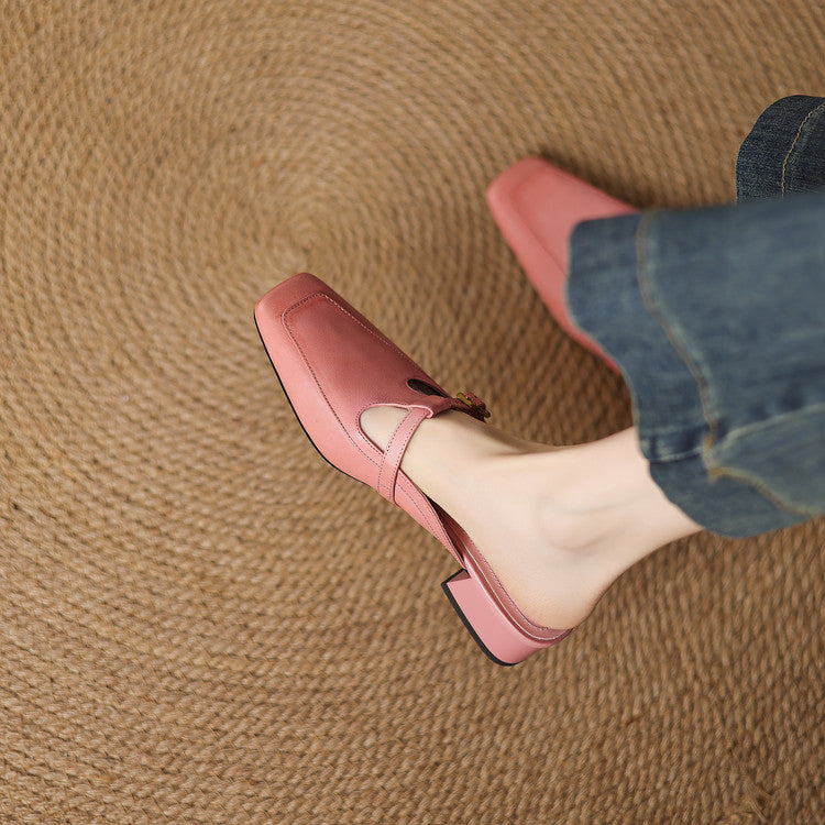 Nyra | Women's T-Strap Leather Mules
