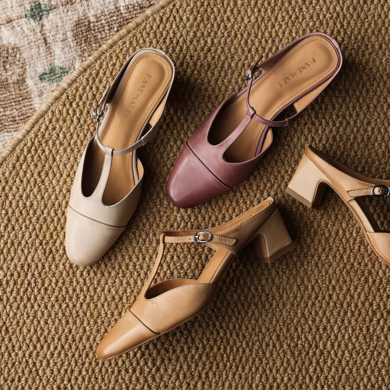 Rovell | Women's T-Bar Leather Mules