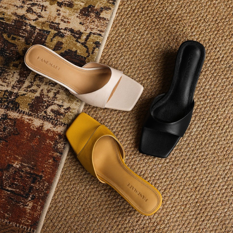 Mara | Women's Square-Toe Leather Wedge Mules