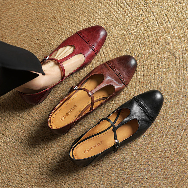 Esmira | Women's T-Strap Leather Mary Janes