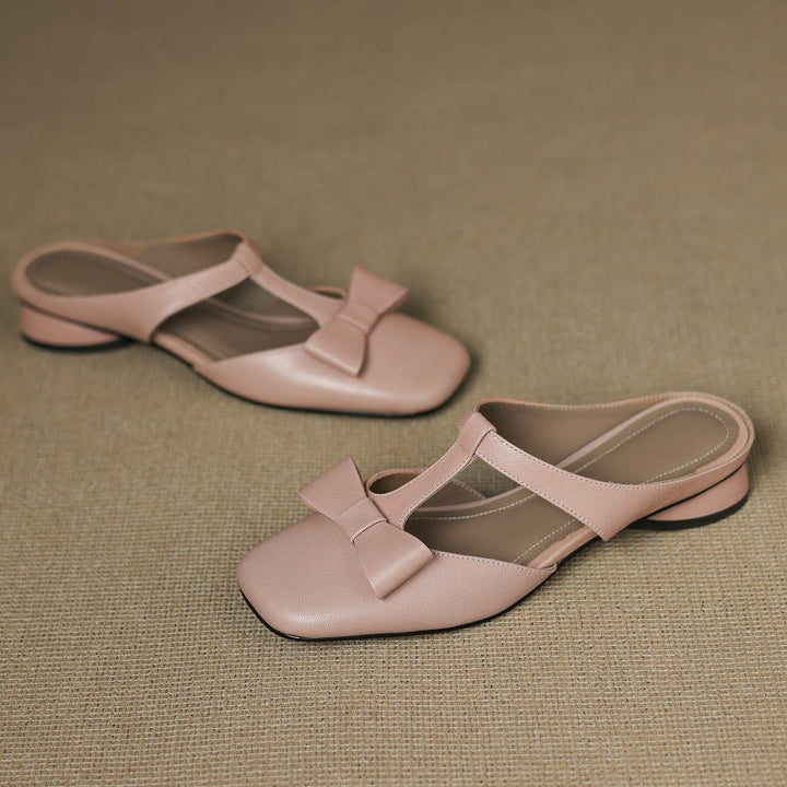 Meyra | Women's Bow Lambskin Leather Mules