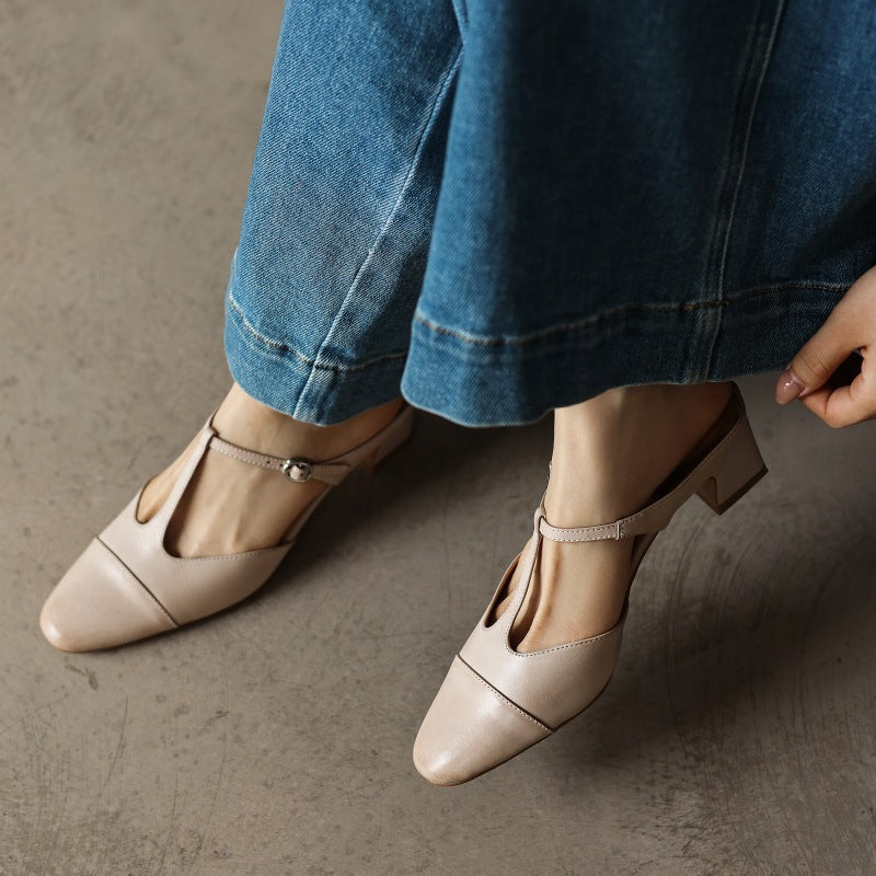 Rovell | Women's T-Bar Leather Mules