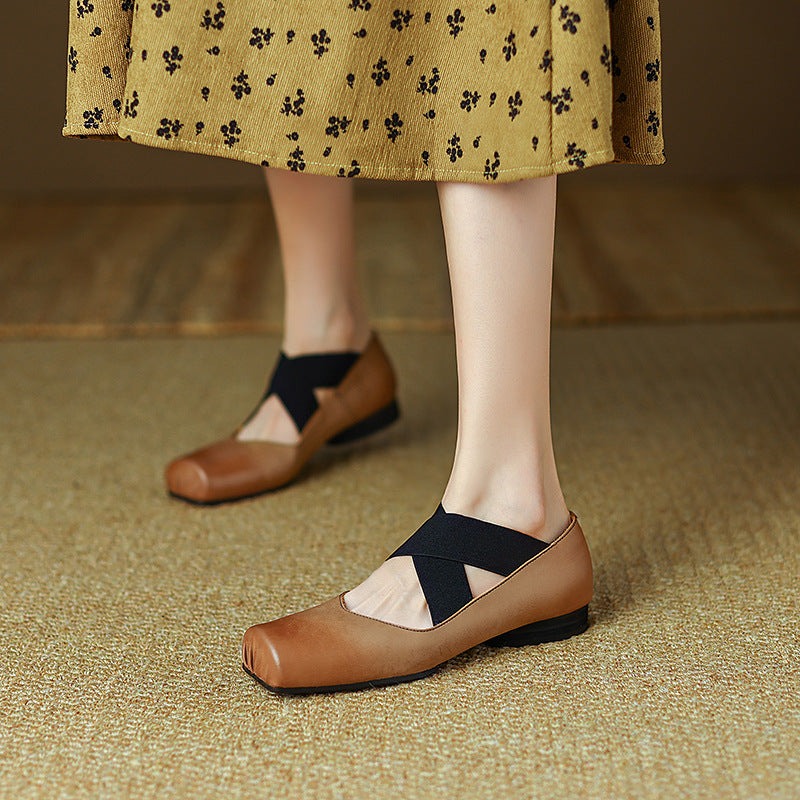 Calira | Women's Square Toe Leather Ballets