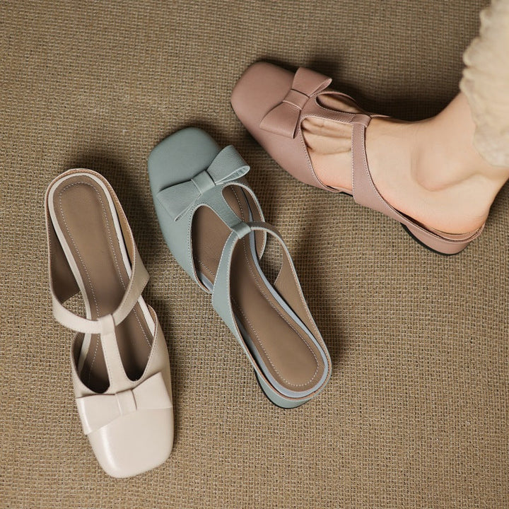 Meyra | Women's Bow Lambskin Leather Mules