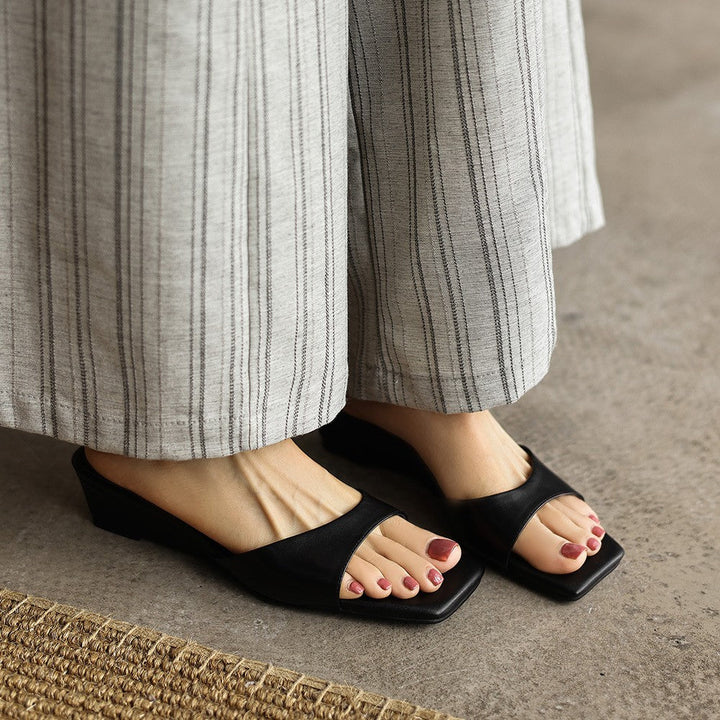 Mara | Women's Square-Toe Leather Wedge Mules