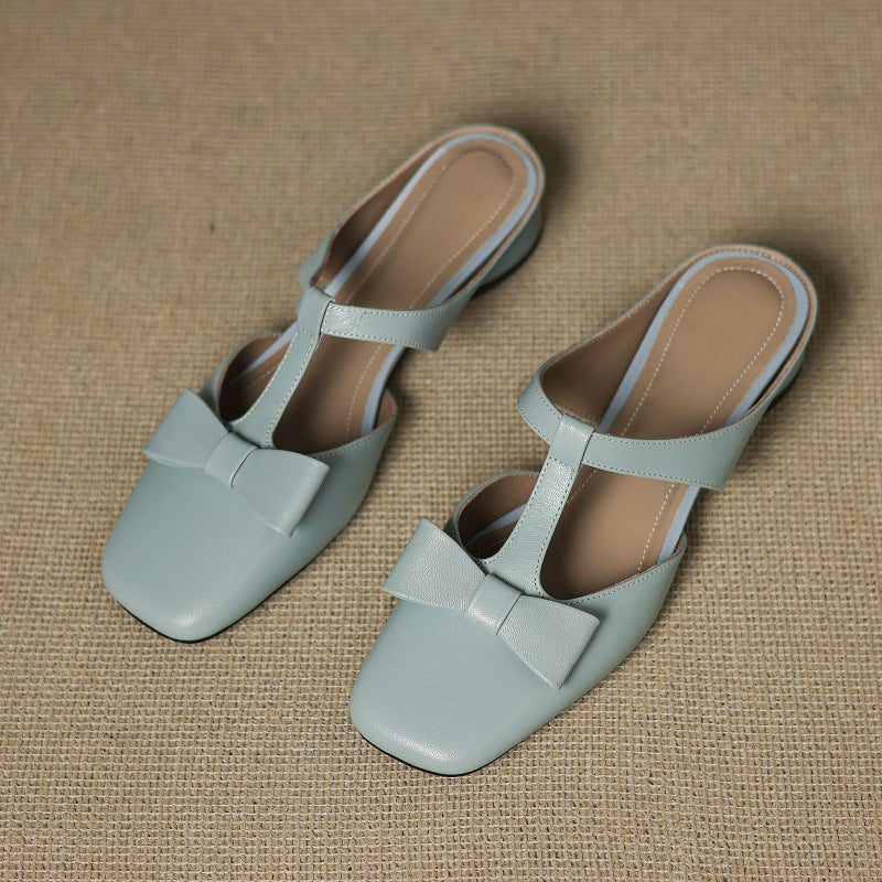 Meyra | Women's Bow Lambskin Leather Mules
