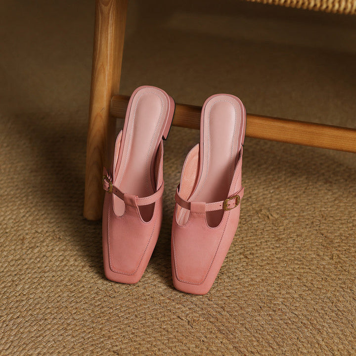 Nyra | Women's T-Strap Leather Mules