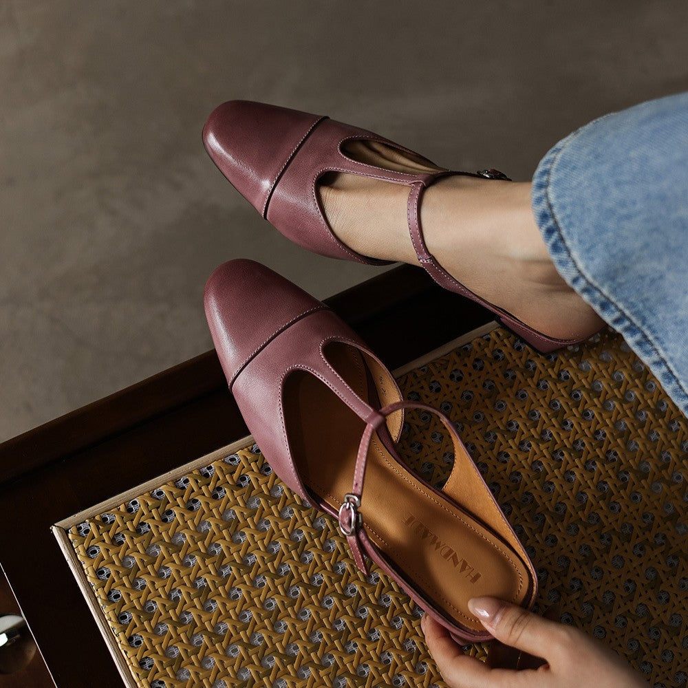 Rovell | Women's T-Bar Leather Mules
