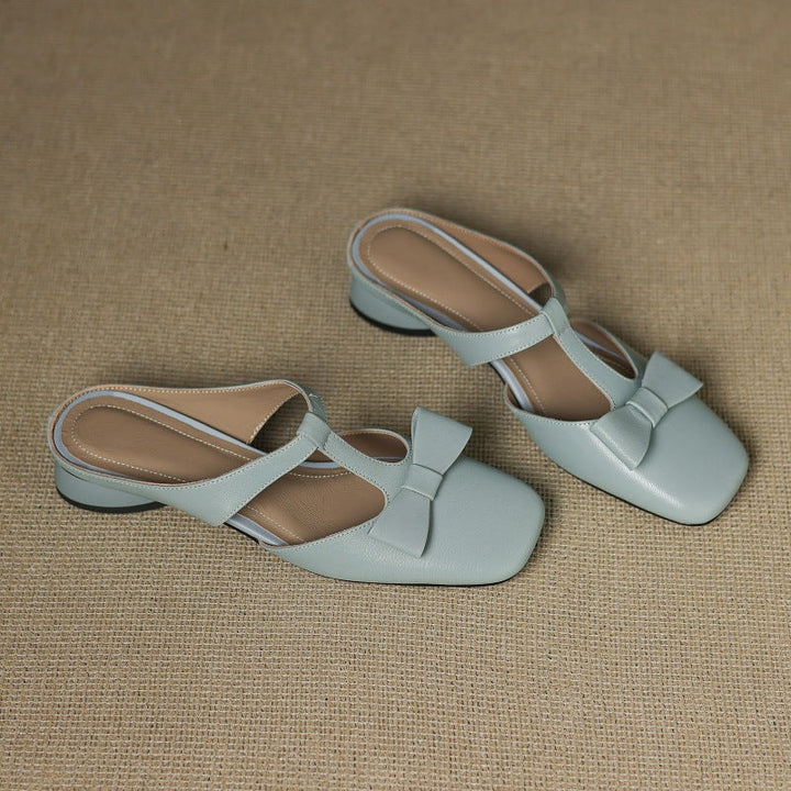 Meyra | Women's Bow Lambskin Leather Mules