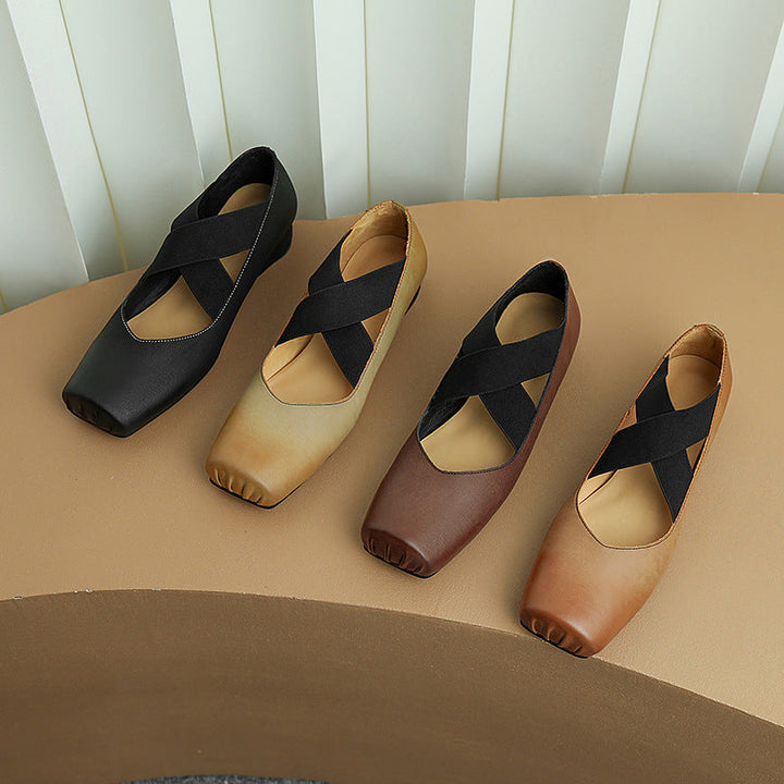 Calira | Women's Square Toe Leather Ballets