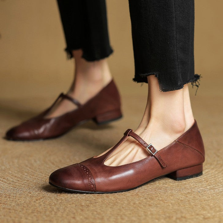 Esmira | Women's T-Strap Leather Mary Janes