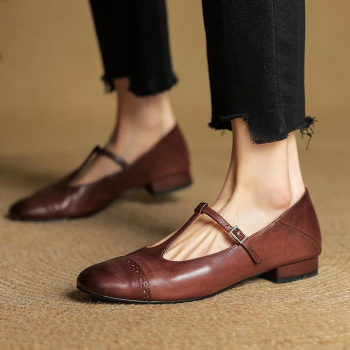 Esmira | Women's T-Strap Leather Mary Janes