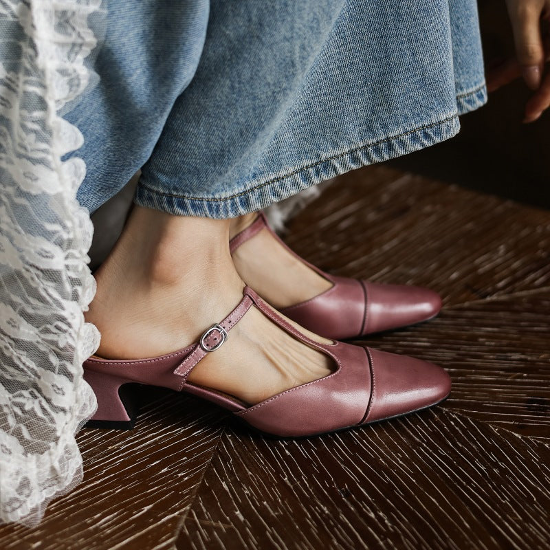 Rovell | Women's T-Bar Leather Mules