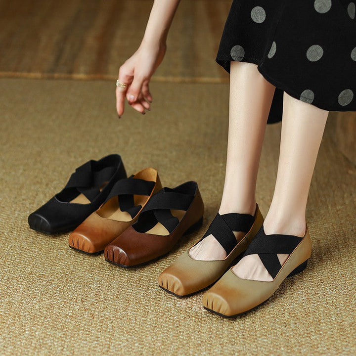 Calira | Women's Square Toe Leather Ballets