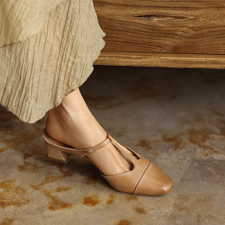 Rovell | Women's T-Bar Leather Mules