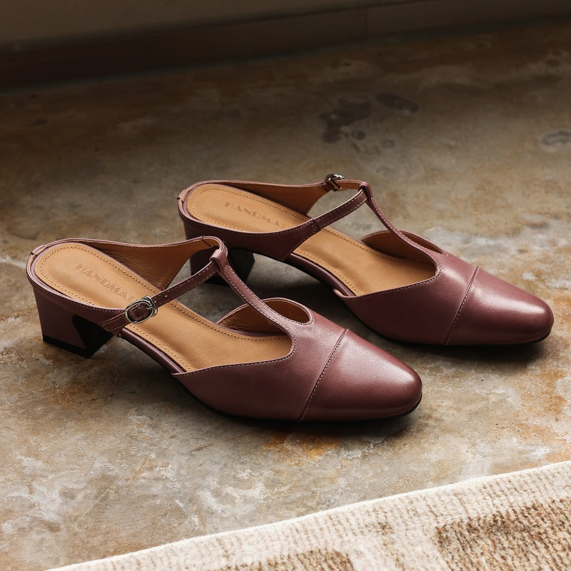Rovell | Women's T-Bar Leather Mules