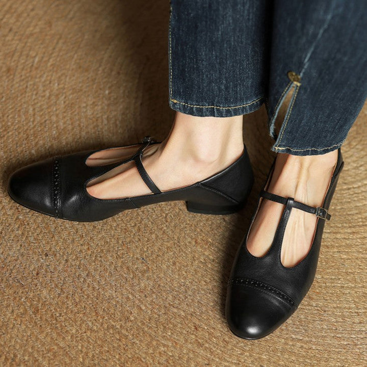 Esmira | Women's T-Strap Leather Mary Janes