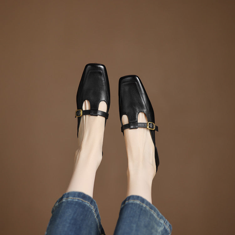 Nyra | Women's T-Strap Leather Mules