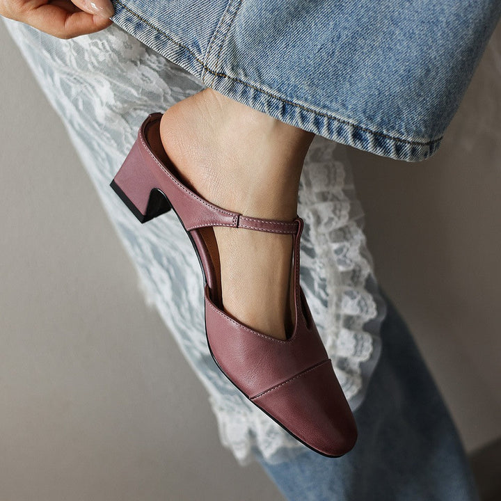 Rovell | Women's T-Bar Leather Mules