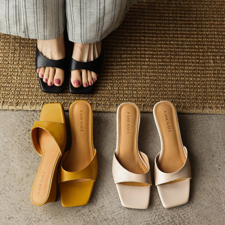 Mara | Women's Square-Toe Leather Wedge Mules